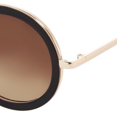 Gold tone black round sunglasses